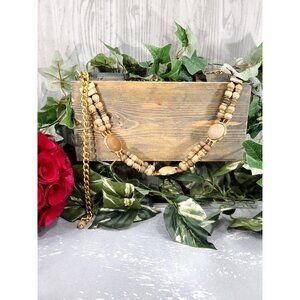 Vintage Wood Bead Gold Chain Waist Belt Boho Coachella Festival
